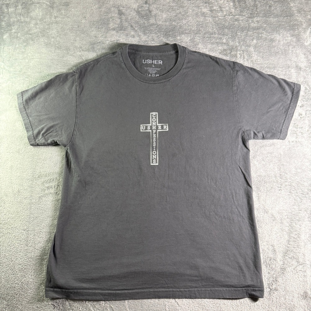 Usher T-Shirt Mens Large Gray Past Present Future 2024 Tour Confessions Cross